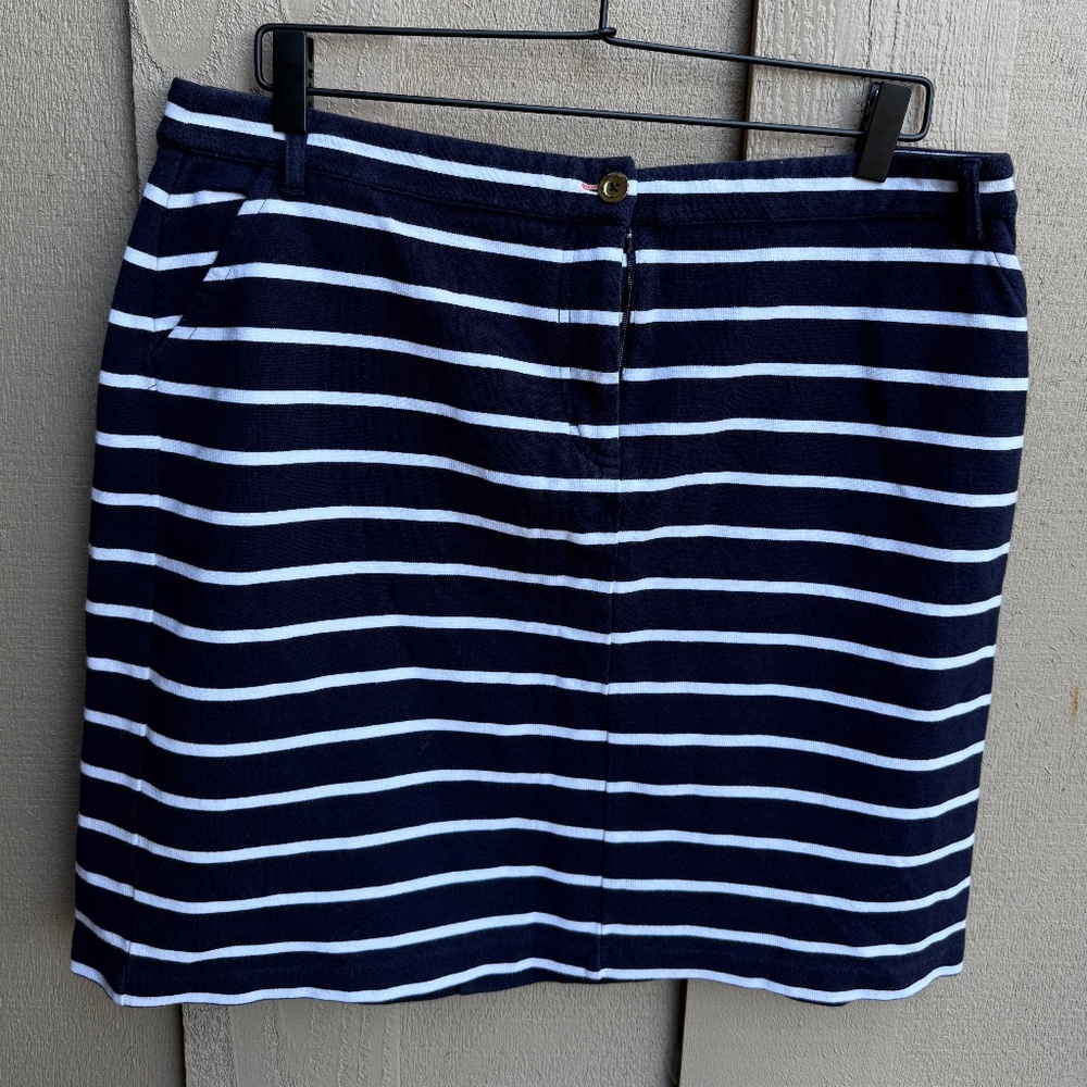Boden Skirt Womens 14 Striped Belted White/Navy Mini Stretch Zip Skirt